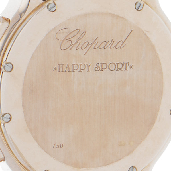 Reloj Chopard para dama modelo Happy Sport caja en oro rosa 18 kilates.