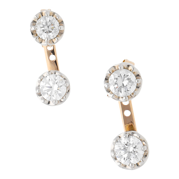 Broqueles hechura especial con diamantes en oro dos tonos 14 kilates.
