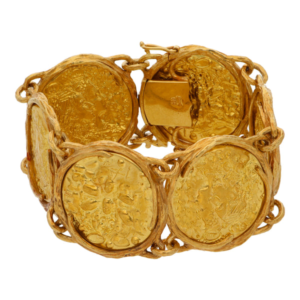 Pulsera hechura especial en oro amarillo 18 y 22 kilates.