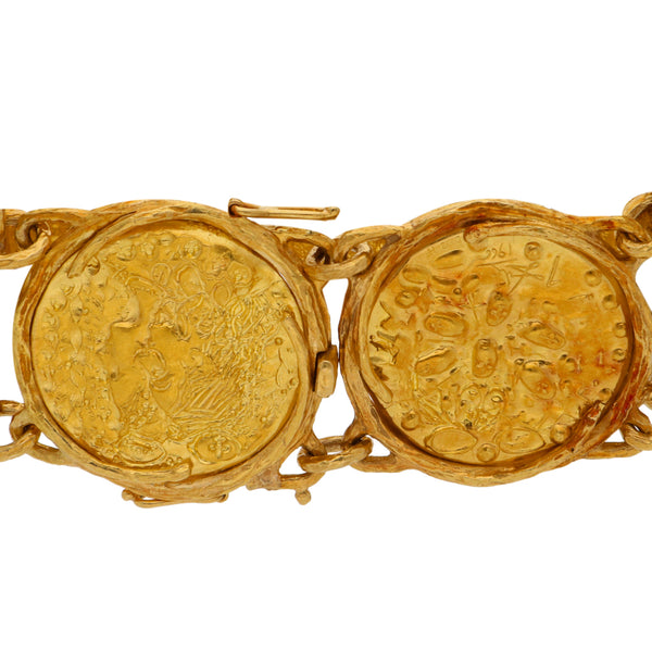 Pulsera hechura especial en oro amarillo 18 y 22 kilates.