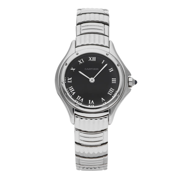 Reloj Cartier para dama en acero inoxidable.