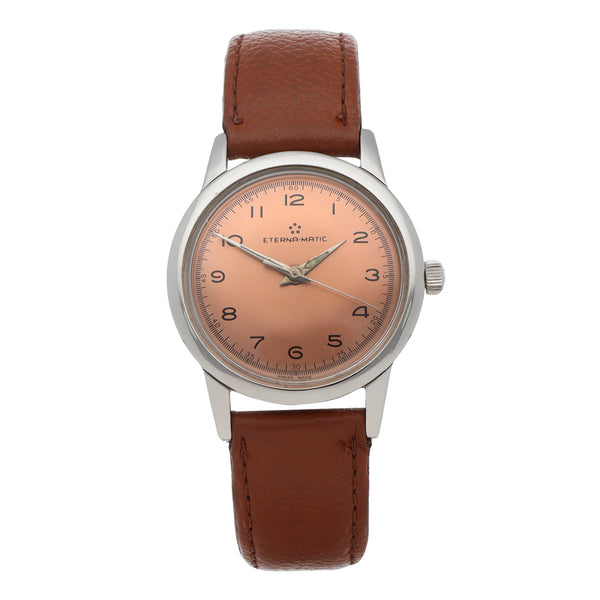 Reloj Eternamatic para dama en acero inoxidable correa piel.