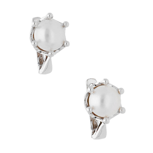Aretes hechura especial con perlas en oro blanco 14 kilates.