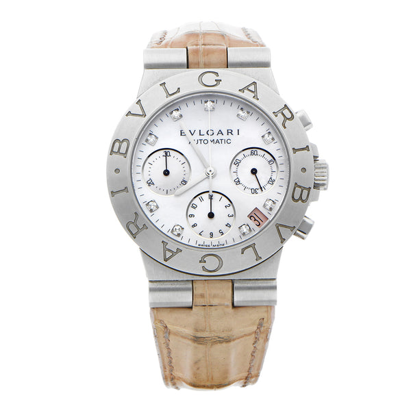 Reloj Bvlgari para dama en acero inoxidable correa piel.