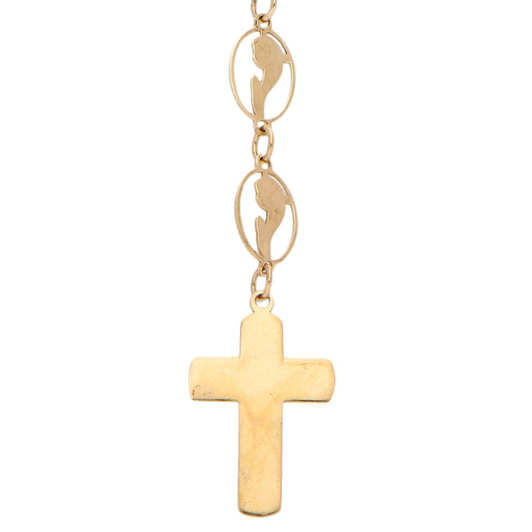 Collar eslabón mixto motivo madona con crucifijo en oro amarillo 14 kilates.