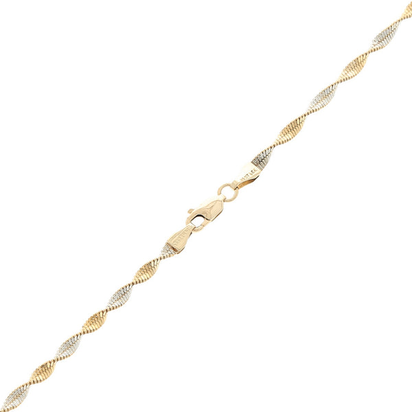 Collar hechura italiana eslabón trenzado en oro dos tonos 14 kilates.