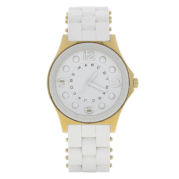 Reloj Marc By Marc Jacobs para dama en acero chapa correa caucho.