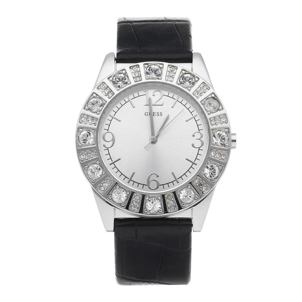 Reloj Guess para dama en acero inoxidable correa piel.