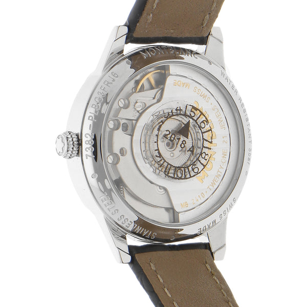 Reloj Montblanc para dama en acero inoxidable correa piel.