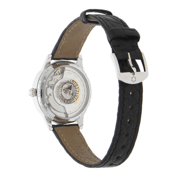 Reloj Montblanc para dama en acero inoxidable correa piel.