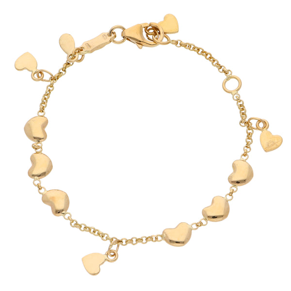 Pulsera eslabón cruzado motivo corazones en oro amarillo 18 kilates.