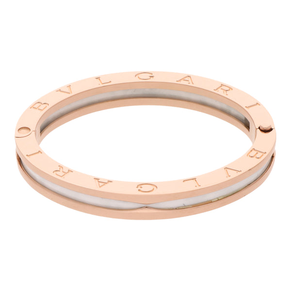 Brazalete articulado con cerámica firma Bvlgari en oro rosa 18 kilates.