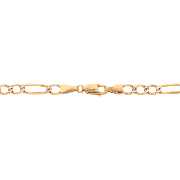 Pulsera hechura italiana de tres eslabones por uno diamantados en oro amarillo 14 kilates.