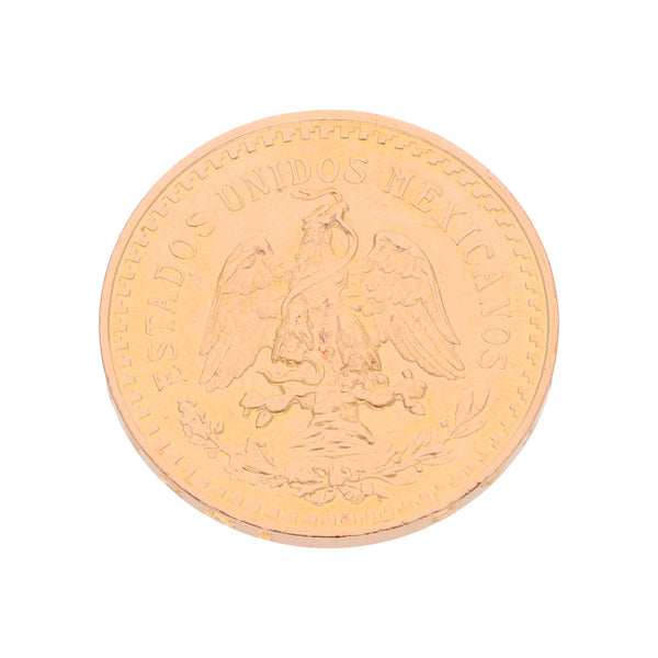 Moneda 50 pesos oro nacional mexicano en oro amarillo 21.6 kilates.