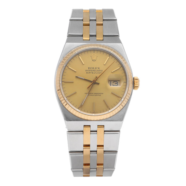 Reloj Rolex para caballero modelo Oyster Quartz DateJust vistas en oro amarillo 18 kilates.