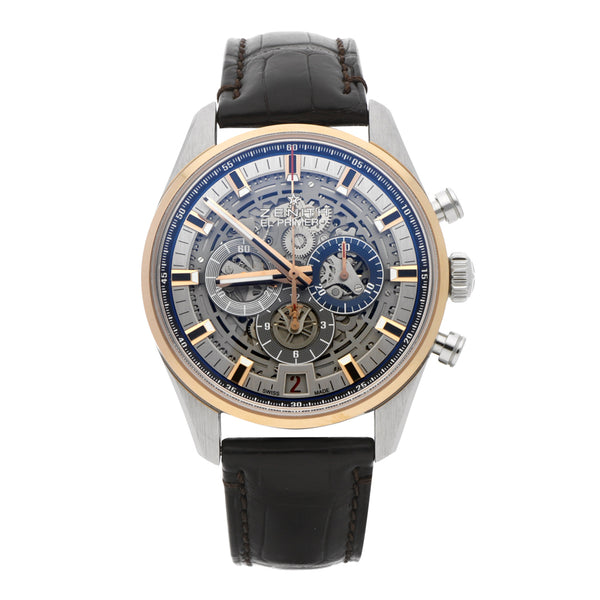 Reloj Zenith para caballero modelo El Primero bisel en oro rosa 18 kilates.