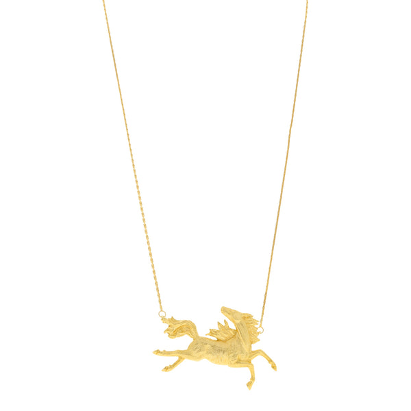 Collar eslabón cruzado con dije motivo equino en oro amarillo 14 kilates.