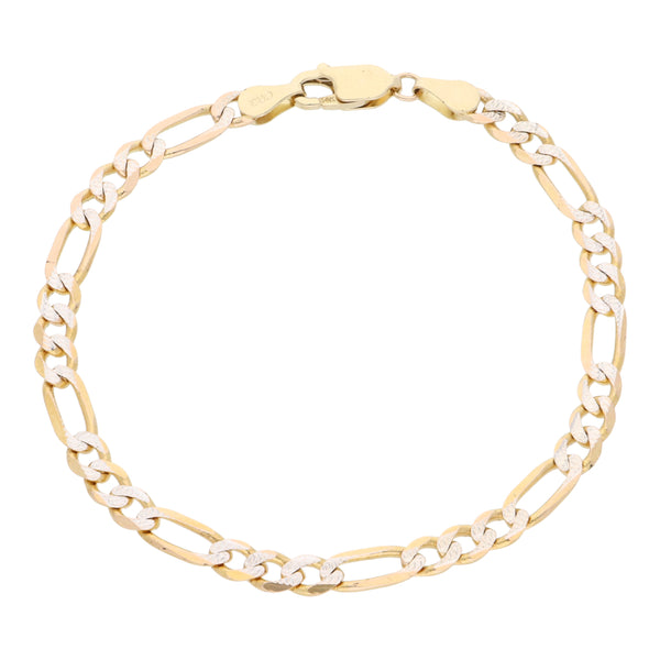 Pulsera de tres eslabones por uno diamantada en oro amarillo 14 kilates.