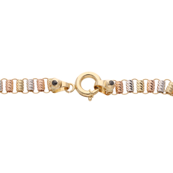 Pulsera eslabón combinado en oro tres tonos 14 kilates.