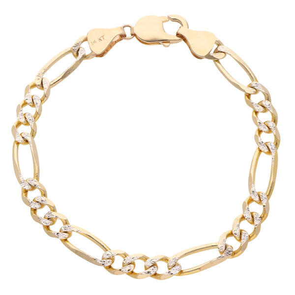 Pulsera de tres eslabones por uno diamantados en oro amarillo 14 kilates.