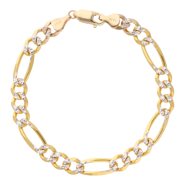 Pulsera de tres eslabones por uno diamantados en oro amarillo 14 kilates.