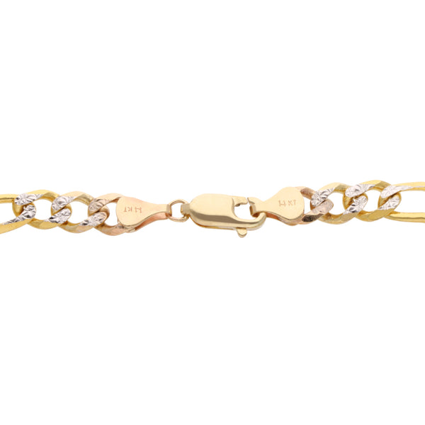 Pulsera de tres eslabones por uno diamantados en oro amarillo 14 kilates.