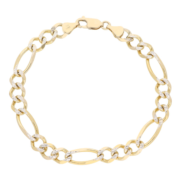 Pulsera de tres eslabones por uno diamantado en oro amarillo 14 kilates.