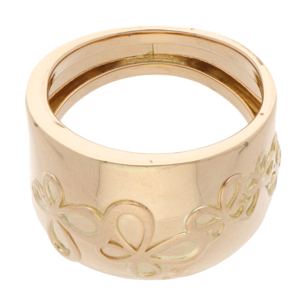 Anillo liso motivo floral en oro amarillo 14 kilates.