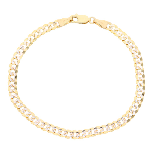 Pulsera eslabón barbado diamantado en oro amarillo 14 kilates.