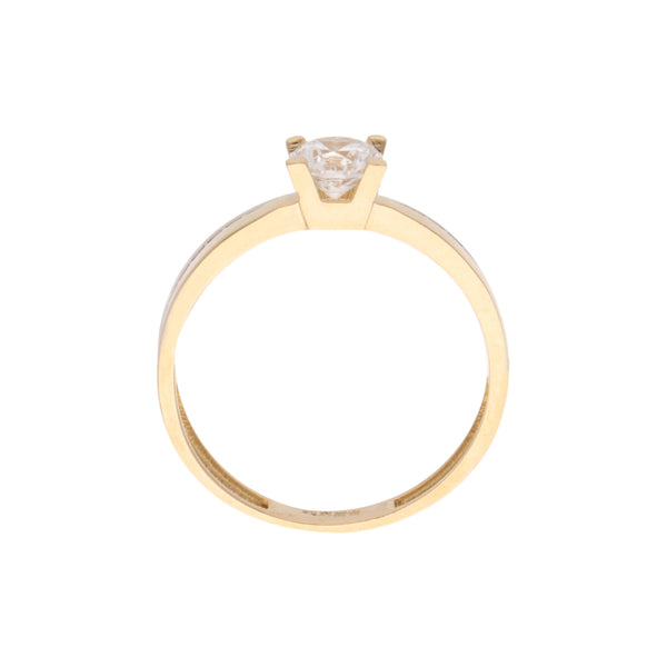 Anillo calado con sintéticos en oro dos tonos 14 kilates.