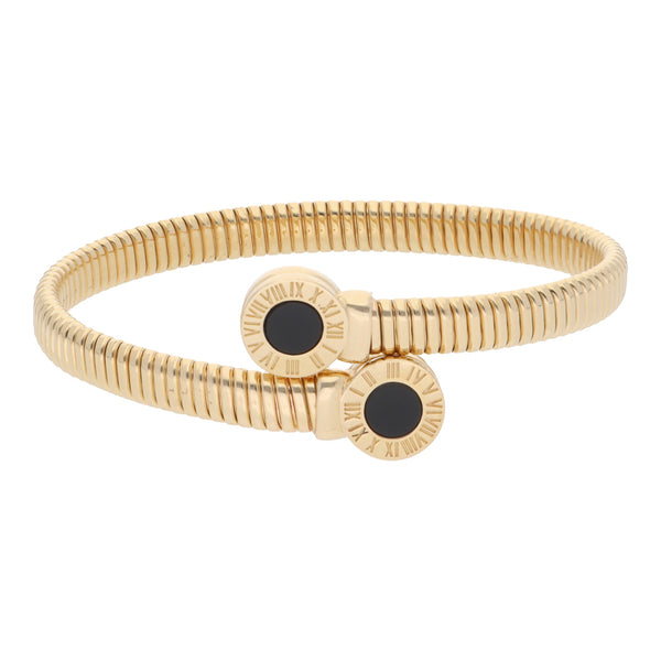 Pulsera hechura italiana motivo números romanos con ónix en oro amarillo 14 kilates.