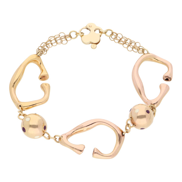 Pulsera eslabón combinado con esmalte en oro amarillo 14 kilates.