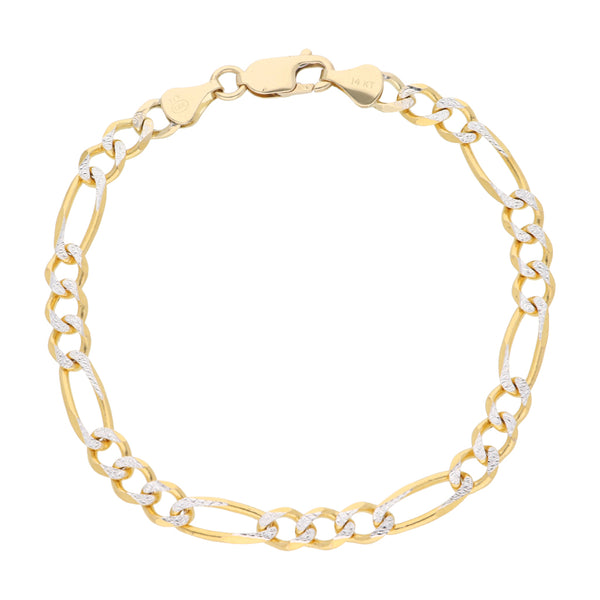 Pulsera de tres eslabones por uno diamantados en oro amarillo 14 kilates.