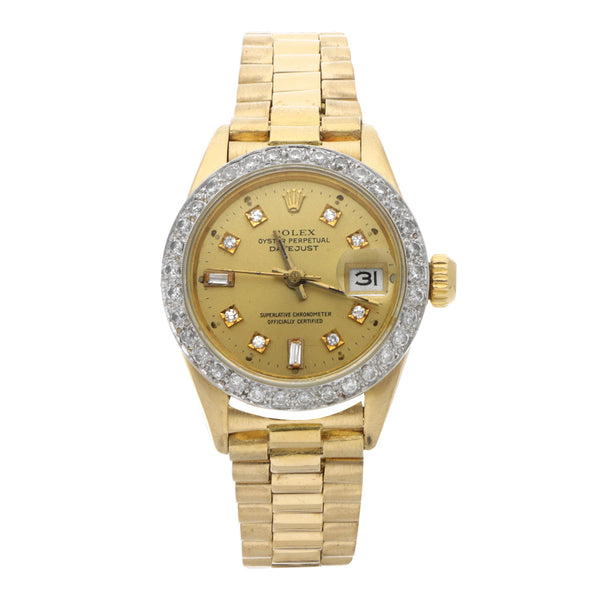 Reloj Rolex para dama modelo Oyster Perpetual DateJust en oro amarillo 18 kilates.