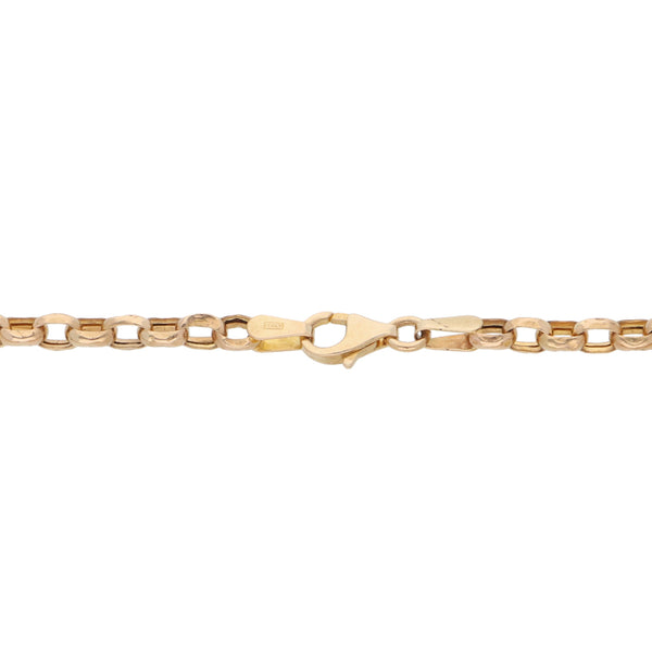 Pulsera eslabón cruzado con nueve dijes en oro amarillo 14 kilates.
