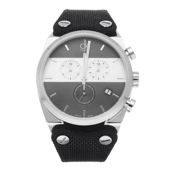 Reloj Calvin Klein para caballero en acero inoxidable correa textil/cuero.