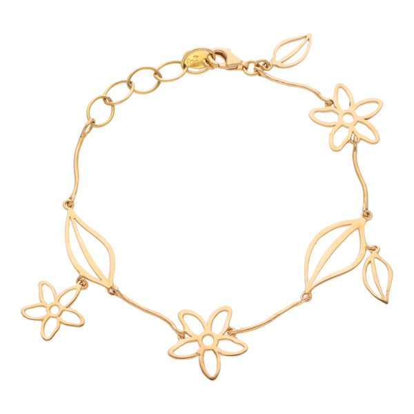 Pulsera eslabón combinado motivo floral firma Tous en oro amarillo 18 kilates.