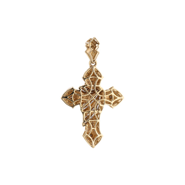 Cruz estilizada con diamantes en oro amarillo 14 kilates.