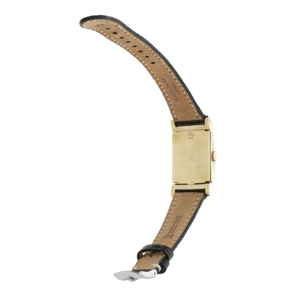 Reloj Lord Elgin para dama en oro amarillo 14 kilates correa piel.