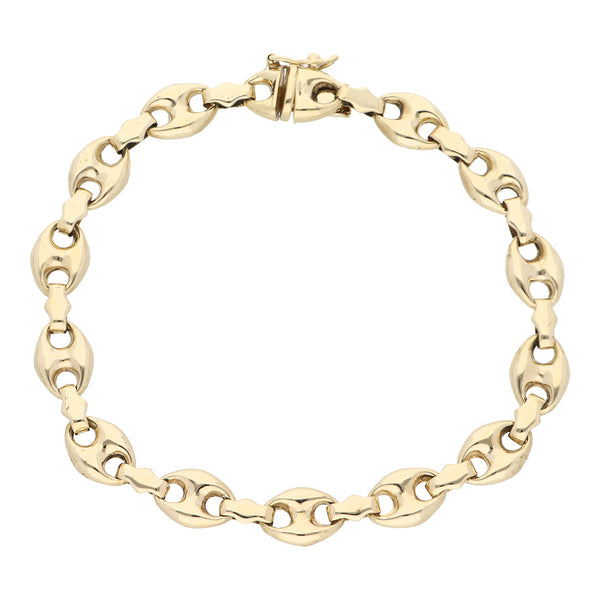 Pulsera hechura italiana eslabón combinado en oro amarillo 14 kilates.