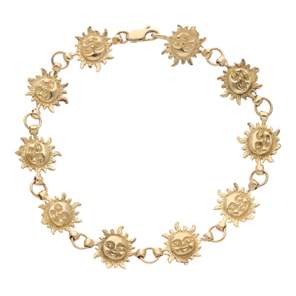 Pulsera eslabón combinado motivo sol en oro amarillo 14 kilates.