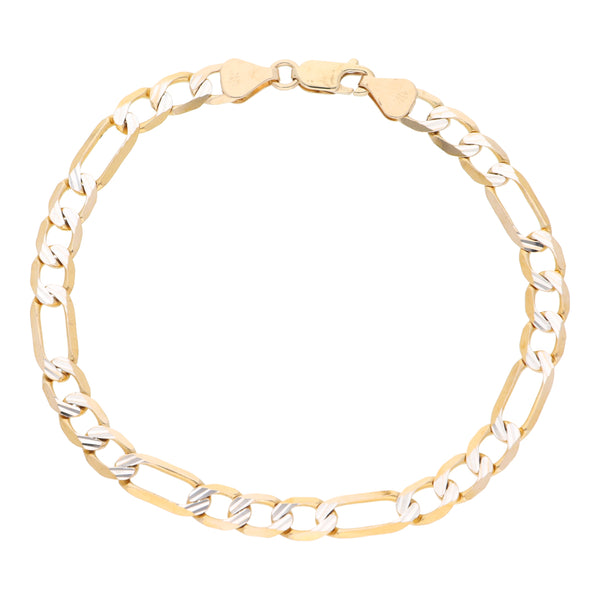 Pulsera de tres eslabones por uno diamantados en oro amarillo 14 kilates.