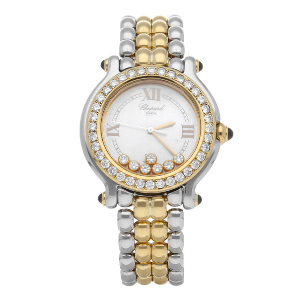 Reloj Chopard para dama modelo Happy Sport vistas en oro amarillo 18 kilates.