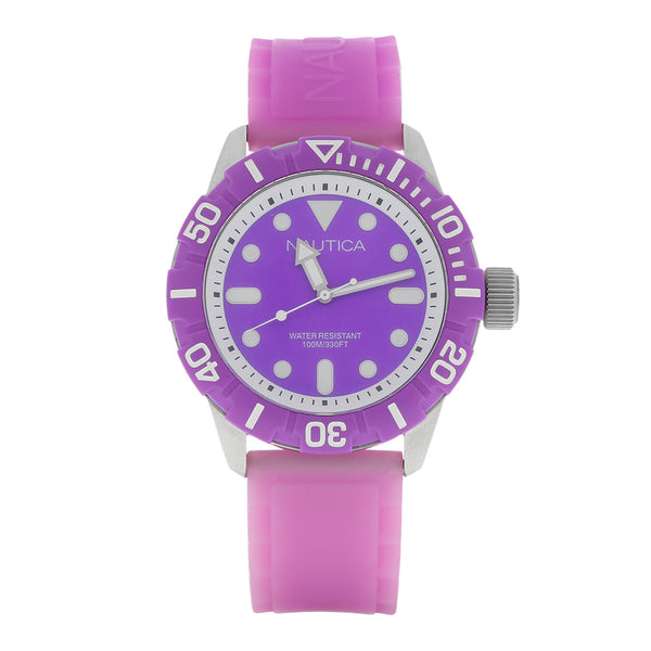 Reloj Nautica para dama en acero inoxidable correa silicona.