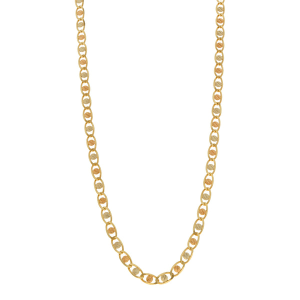 Collar eslabón nudo marino en oro tres tonos 14 kilates.