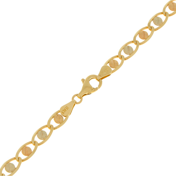 Collar eslabón nudo marino en oro tres tonos 14 kilates.