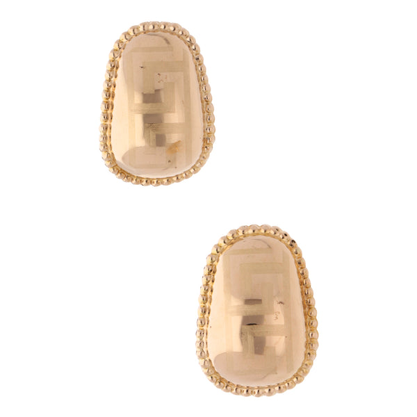 Aretes hechura italiana motivo grecas en oro amarillo 14 kilates.