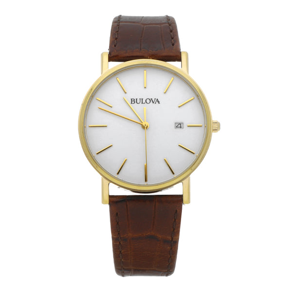 Reloj Bulova para caballero en acero chapa correa piel.