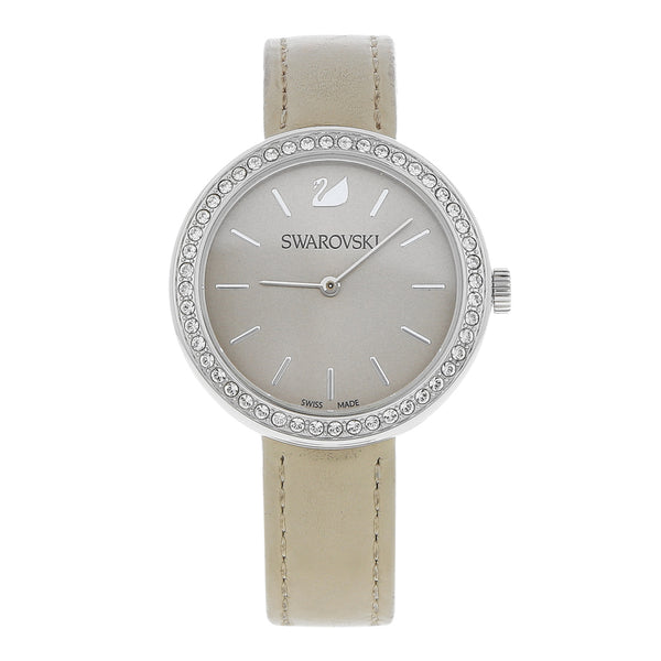 Reloj Swarovski para dama en acero inoxidable correa piel.