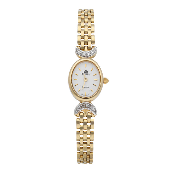 Reloj Guvier para dama en oro amarillo 14 kilates.